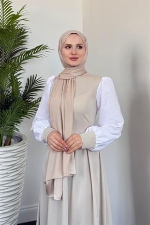 Aria Eteği Fırfırlı Elbise Krem