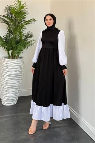 Aria Eteği Fırfırlı Elbise Siyah