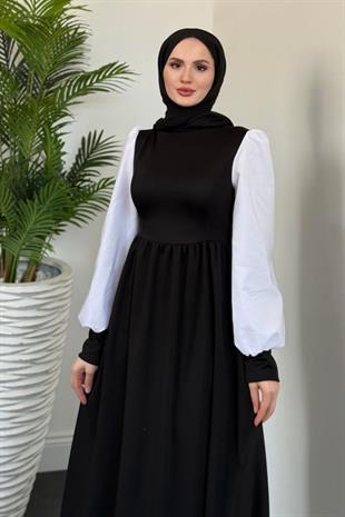 Aria Eteği Fırfırlı Elbise Siyah