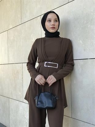 Arkası Pelerinli Tulum Kahverengi