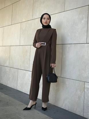 Arkası Pelerinli Tulum Kahverengi