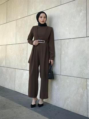 Arkası Pelerinli Tulum Kahverengi