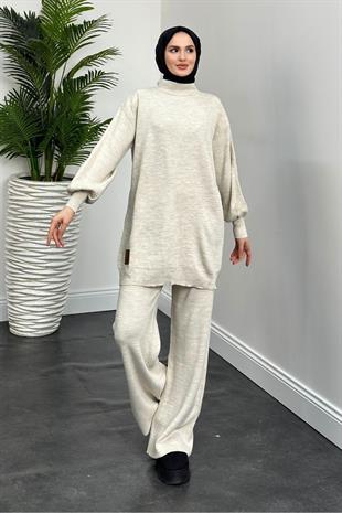 Armalı Triko Takım Krem