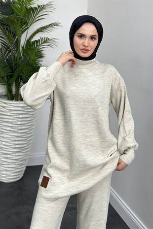 Armalı Triko Takım Krem