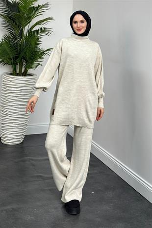 Armalı Triko Takım Krem