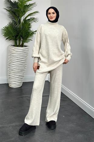 Armalı Triko Takım Krem