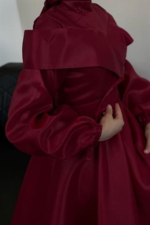 Arvia Üstü Volan Balon Kol Abiye Bordo