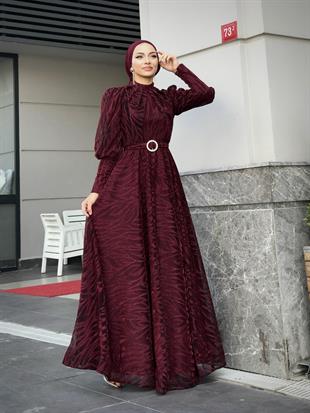 Asena Karpuz Kol Abiye Bordo