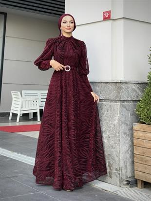 Asena Karpuz Kol Abiye Bordo