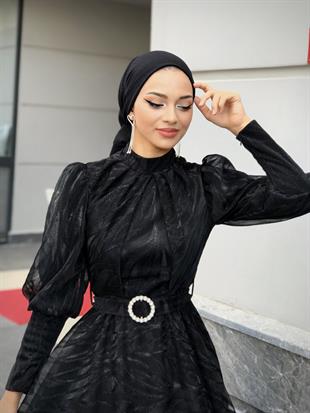 Asena Karpuz Kol Abiye Siyah