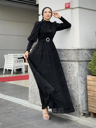 Asena Karpuz Kol Abiye Siyah