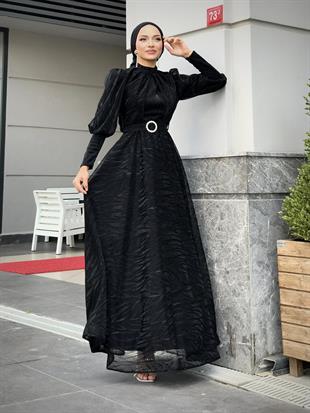 Asena Karpuz Kol Abiye Siyah