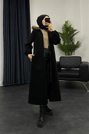 Asta Kürklü Kaşe Kaban Siyah