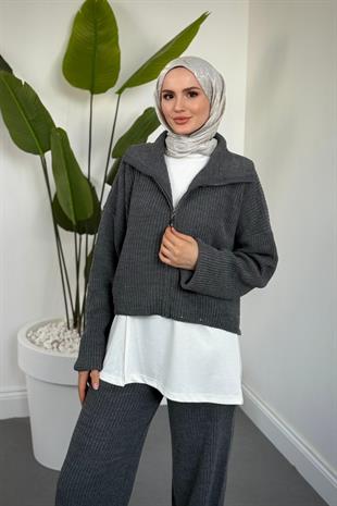 Aura Üçlü Triko Takım Füme