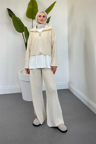 Aura Üçlü Triko Takım Krem