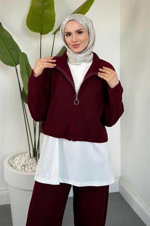 Aura Üçlü Triko Takım Vişne Çürüğü