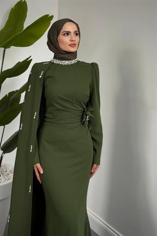 Aurelia Balık Kesim Krep Abiye Haki