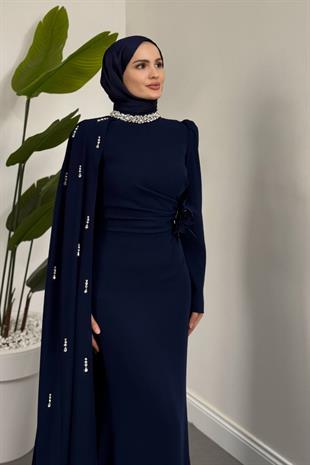 Aurelia Balık Kesim Krep Abiye Lacivert