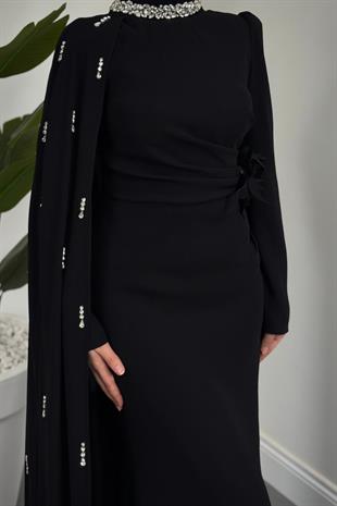 Aurelia Balık Kesim Krep Abiye Siyah