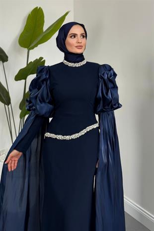 Ava Balon Kol Balık Abiye Lacivert 