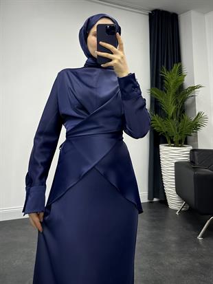 Ayça Çapraz Bağlamalı Etek Takım Lacivert