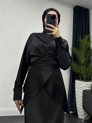 Ayça Çapraz Bağlamalı Etek Takım Siyah
