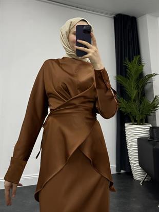 Ayça Çapraz Bağlamalı Etek Takım Taba