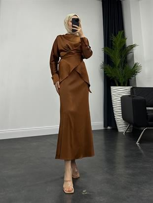 Ayça Çapraz Bağlamalı Etek Takım Taba