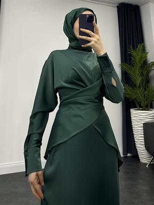 Ayça Çapraz Bağlamalı Etek Takım Zümrüt
