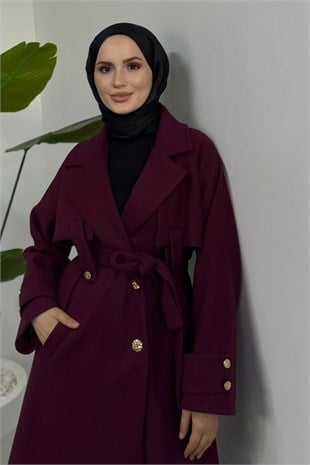 Azerra Astarlı Kaşe Kaban Mürdüm (ÖN SİPARİŞTİR)