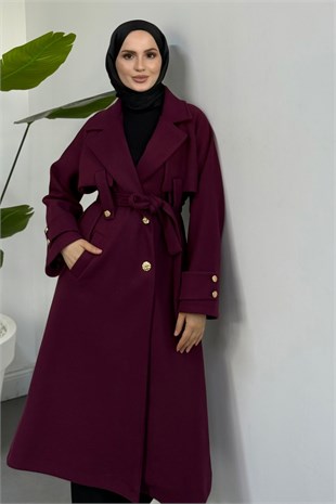 Azerra Astarlı Kaşe Kaban Mürdüm (ÖN SİPARİŞTİR)