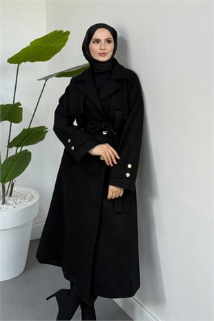 Azerra Astarlı Kaşe Kaban Siyah 