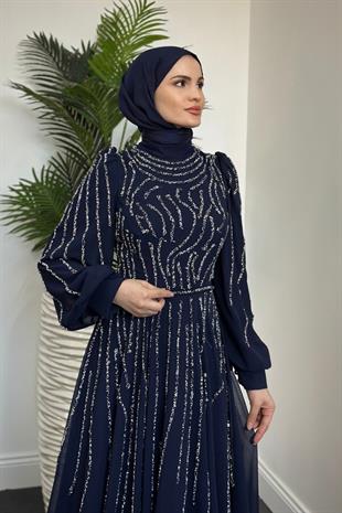 Balbina Taşlı Mevlana Şifon Abiye Lacivert