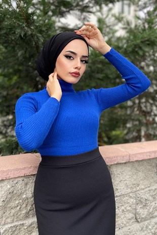 Balıkçı Triko Kazak Saks