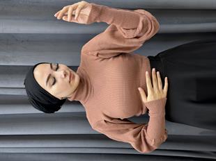 Balon Kol Balıkçı Triko Kazak GülKurusu