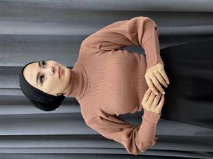 Balon Kol Balıkçı Triko Kazak GülKurusu