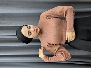 Balon Kol Balıkçı Triko Kazak GülKurusu