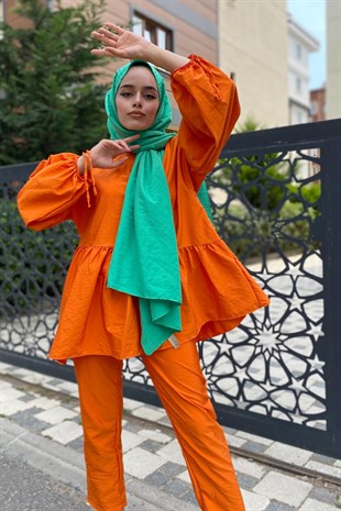 Balon Kol Pantolonlu Takım Turuncu