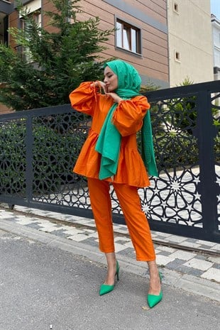 Balon Kol Pantolonlu Takım Turuncu