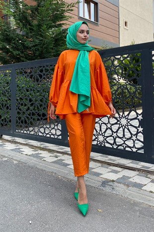 Balon Kol Pantolonlu Takım Turuncu