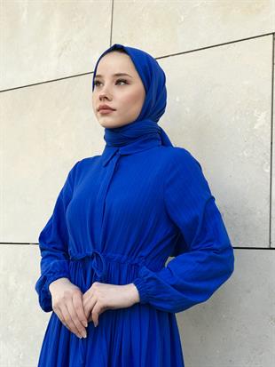 Beli Bağcıklı Gömlek Yaka Merven Elbise Saks