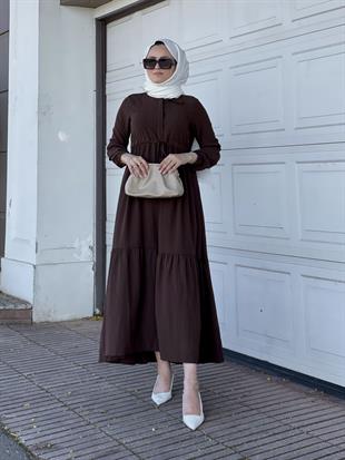 Beli Bağcıklı Gömlek Yaka Merven Elbise AcıKahve