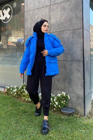 Beli Büzgülü Mont Mavi