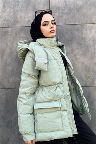 Beli Büzgülü Mont Mint