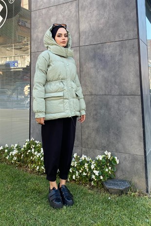 Beli Büzgülü Mont Mint