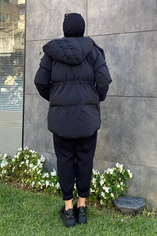 Beli Büzgülü Mont Siyah