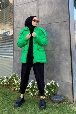 Beli Büzgülü Mont Yeşil