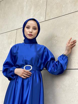 Beli Lastikli Kemerli Saten Abiye Saks