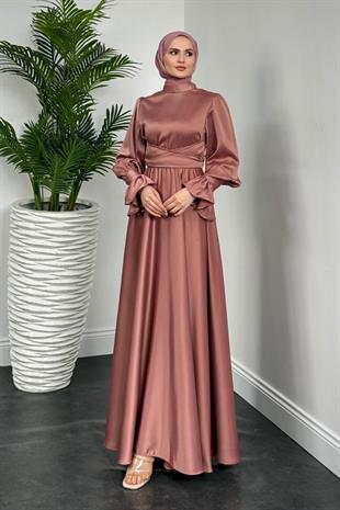 Belina Çapraz Kolları Fırfır Abiye Gül Kurusu