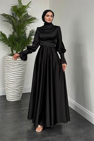 Belina Çapraz Kolları Fırfır Abiye Siyah